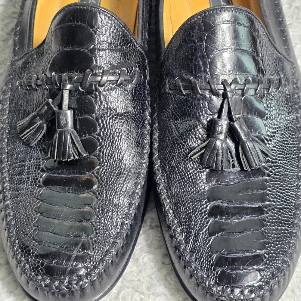 Johnston & Murphy‎ Tassel Loafers Black Exotic Ostrich Leather Italian Mens 13 M